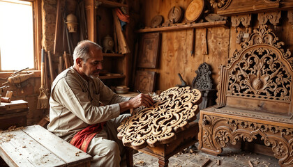 Indian carpenter working in workshop