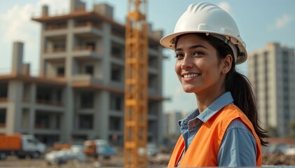 Indian female construction worker on construction site
