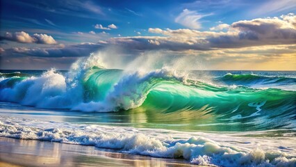 Naklejka premium Ocean waves splashing along coastline creating forced perspective view