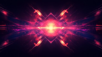 Obraz premium Abstract glowing red and pink light streaks radiating from a central point on a black background.