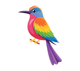 A colorful bird design with a rainbow colored tail