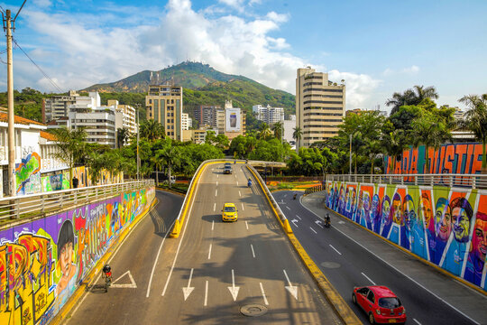 Cali, Colombia, October 11, 2024, fifth street, main avenue of the city of Cali in the Cauca Valley.cop16, biodiversity.