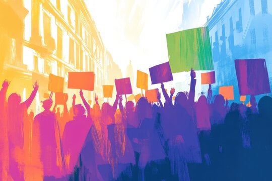 Illustrated Protest: Artistic Scene of a City Solidarity Crowd