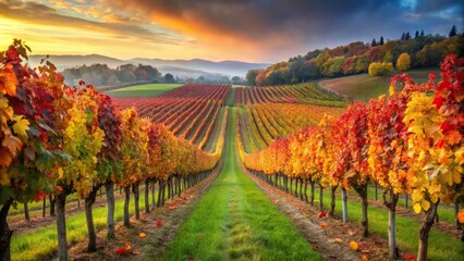 Vibrant vineyard landscape in fall with rich colors
