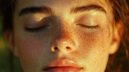 Fototapeta premium Peaceful Face Illuminated by Soft Sunlight