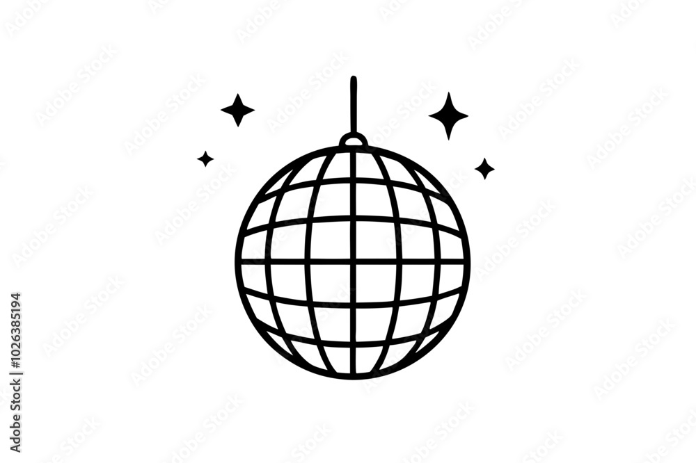 Wall mural 
Disco ball icon, Disco ball with stars icon vector