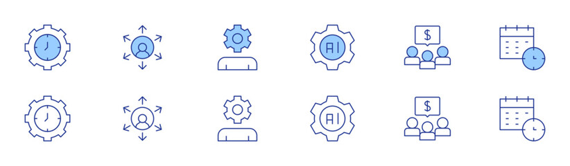 Manager icon set in two styles, Duotone and Thin Line style. Editable stroke. time management, artificial intelligence, money, appointment, outsourcing, manager