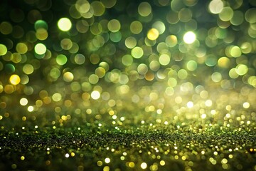 Obraz premium Olive green glitter defocused twinkly lights resembling a rainy evening aerial view