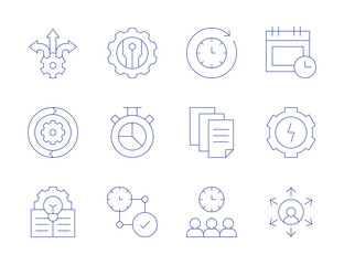 Manager icons. Thin Line style, editable stroke. decision making, appointment, sustain, energy, idea, outsourcing, data, time management, new technologies, chronometer