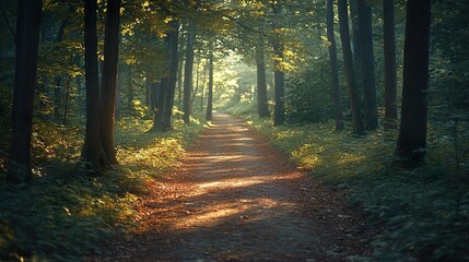 Fototapeta premium Serene Forest Path: Tranquility and Nature for Mental Well-being