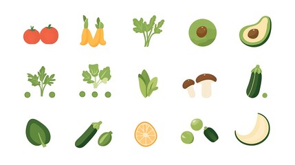 Colorful Veggie Icons for Fresh Produce Design