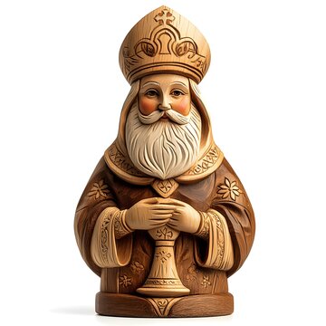 Intricately carved wooden saint nicholas figurine with ornate details