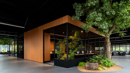 Modern Office Building With Large Glass Windows and Greenery Designed for Collaboration