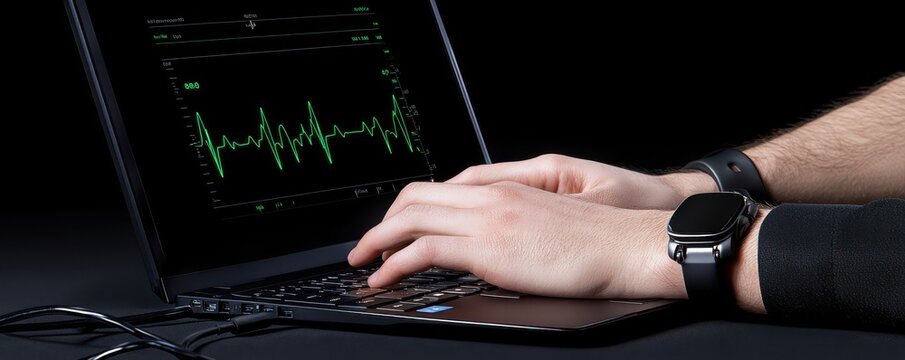 Hands on Laptop Displaying Health Data Graphs