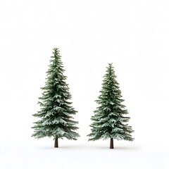 Obraz premium Twin snow-covered evergreen trees on a minimalist white background