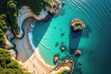 Selbstklebende Fototapeten Cathedral cove beach is surrounded by turquoise water and white cliffs © magann