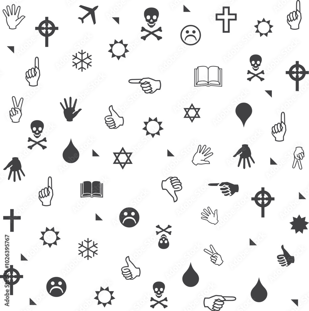 Fototapete different line style icons seamless pattern.