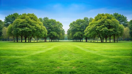 Symmetrical field of grass with trees in the background