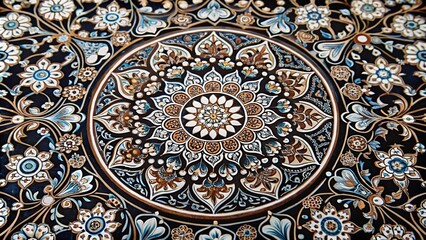 Obraz premium Oriental and mysterious decalcomania pattern with white acrylic paint on black background Macro