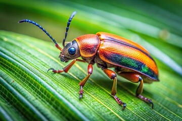 Fototapeta premium Oriental beetle on green leaf background