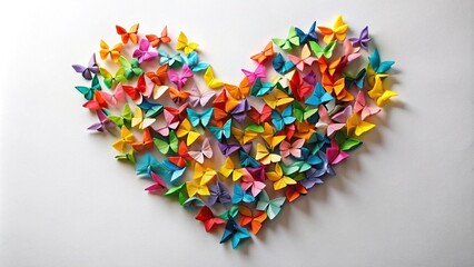 origami butterflies heart-shaped arrangement colored paper tilted angle