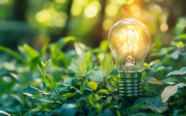Closeup of a green ecofriendly lightbulb, showcasing its design and importance in promoting sustainable energy and Earth Day initiatives