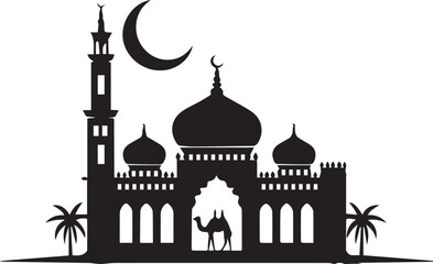beautiful arabian islamic religious prayer mosque architectural icon design silhouette vector art flat illustrations