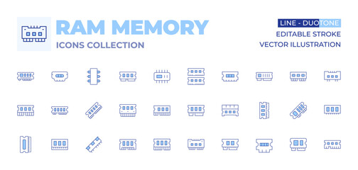 Ram memory icons collection. Line Duotone style, editable stroke. ram, chip, memory, rammemory