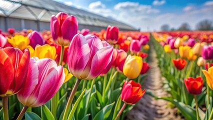 Fototapeta premium Colorful tulips on flower farm