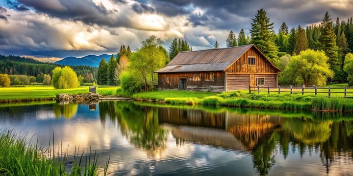 Tranquil landscape rustic charm serene ambiance Long Shot