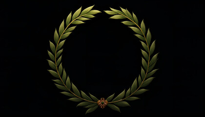 Laurel wreath symbolizing triumph and victory in ancient Rome on a black background with copy space