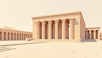 Fototapeta premium Ancient Egyptian temple with grand columns and soft lighting on a serene beige background