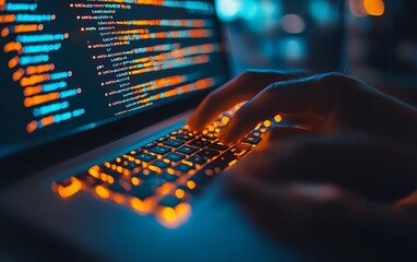 Skilled man coding for cybersecurity, highlighting networking solutions and strategies for combating malware in a modern tech environment