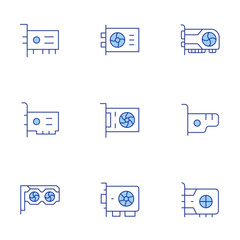 Graphics card icons set. Line Duotone style, editable stroke. vga, gpu, vgacard, videocard, graphicscard