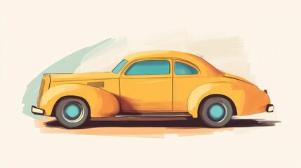 Vintage yellow car illustration on a light background
