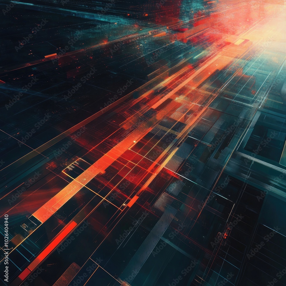 Fototapete Vibrant abstract design showcasing dynamic energy and movement with striking colors and shapes for modern digital aesthetics.