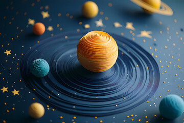 Fototapeta premium Papercraft art stock image of a solar system model