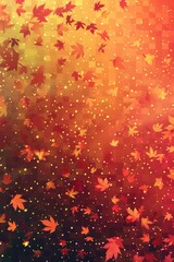 Modern Autumn Abstract Background with Pixelated Leaves in Warm Gradient Colors for Digital Design