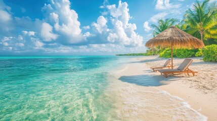 Obraz premium Turquoise waters and a tropical beach setting.