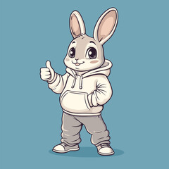 Fototapeta premium vector rabbit in hoodie showing hand sign .Generative AI