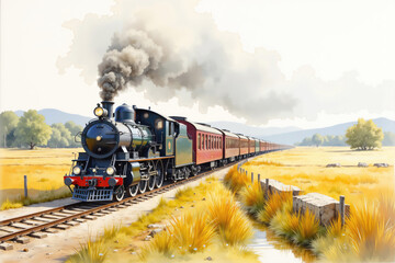 Fototapeta premium Old steam train traveling through the countryside