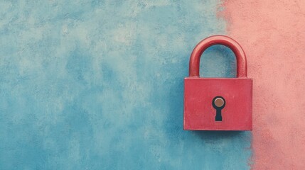 Red lock on blue and red background, symbolizing security, protection, and restricted access.