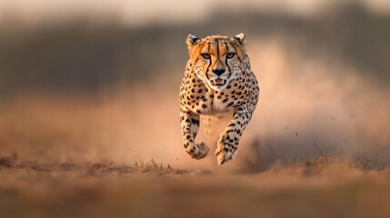 Cheetah dashing across the African savanna at high speed.