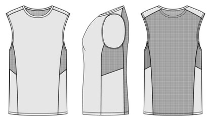 Men's vest top, t-shirt , Fashion Flat Sketch Vector Illustration, CAD, Technical Drawing, Flat Drawing, Template, Mockup.

