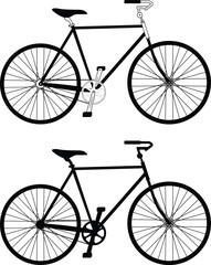 Detailed Bicycle and Silhouette Isolated. A detailed high seated bicycle in profile with a silhouette variation.