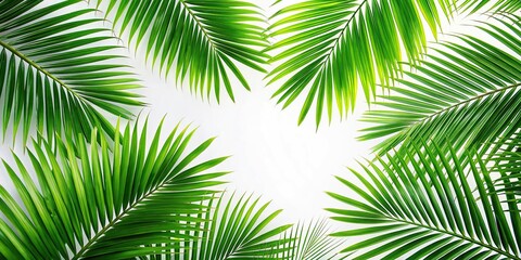 palm leaves background with palm tree branches shadows on white background