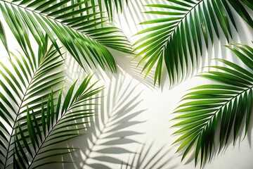 Palm leaves shadow border on white background