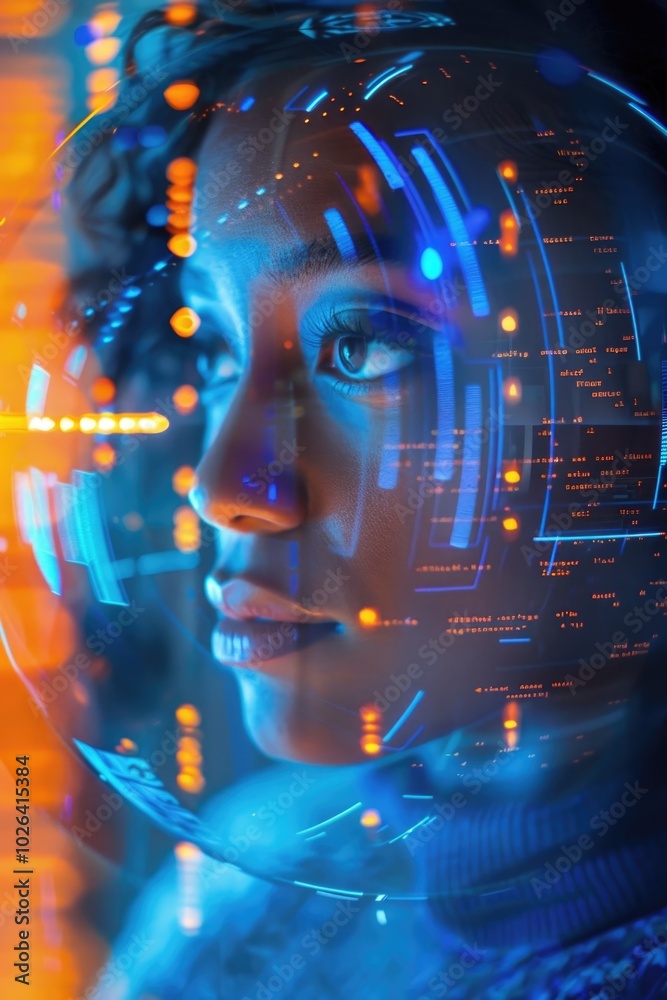 Poster astronaut checking data on spacecraft console