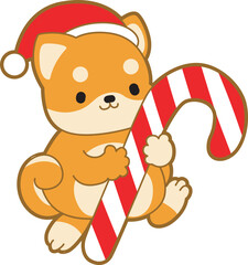 Cute puppy kawaii christmas dog lovely animal vector icon. Fluffy Shiba Inu christmas stickers. Santa doggy