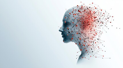 Abstract human head with digital network nodes and connections